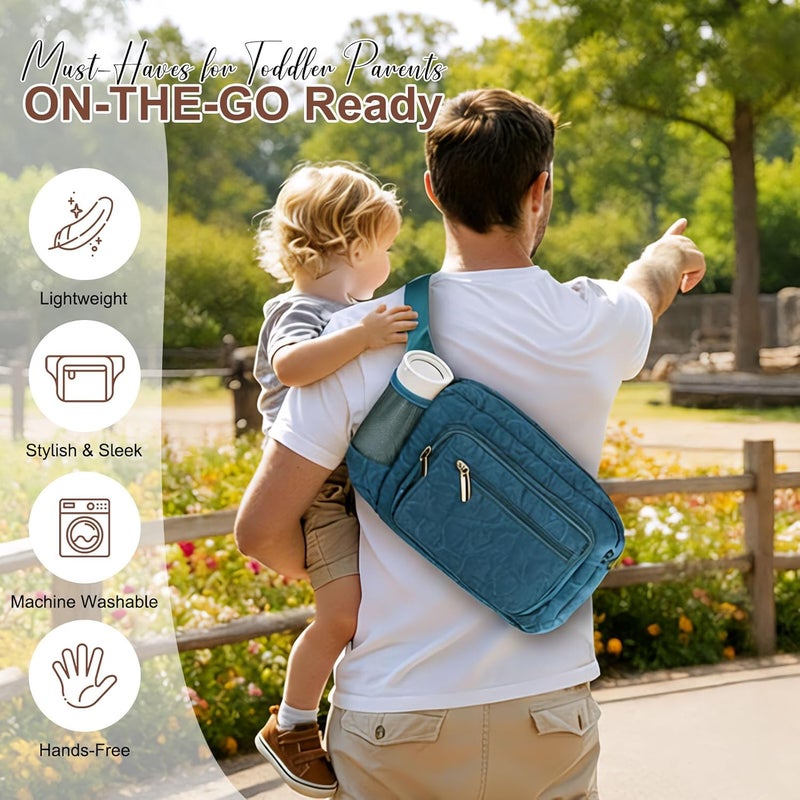 Rexmore Store Puffer Quilted Fanny Pack Diaper Bag for Mom - Women‘s Compact Crossbody Purse with Portable Changing Pad & Wipes Pouch, Travel & Quick Errand Baby Essentials Organizer (Dark Green) - Image 3